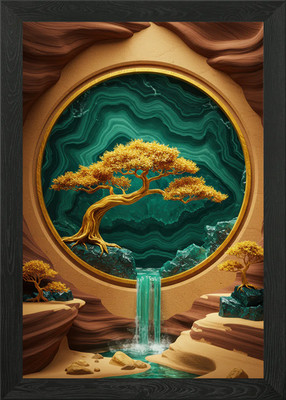 Golden Tree Waterfall Portal Framed Wall Art Poster Canvas Print Picture