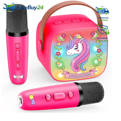 Karaoke Maschine mit 2 Mikrofonen Bluetooth DSP LED-Lichter für Mädchen 3-12