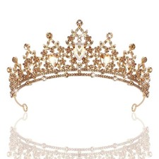 Champagne Gold Crowns for Women Baroque Queen Birthday Tiara Luxurious Rhineston