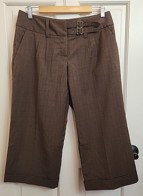 gana様 Daisy Fuentes Brown Plaid Capri Pants Women Size 8 32x22 Cuffed