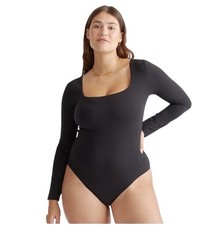 Quince Second Skin Square Neck Long Sleeve Black Bodysuit Size M