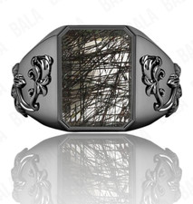 Handmade 925 Sterling Silver Black Rutilated Quartz Ring Oxidized Gothic Floral