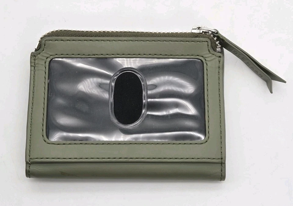 Carteira de cartão Cole Haan couro colorblock verde zíper bolso frontal fecho magnético - Imagem 3 de 4