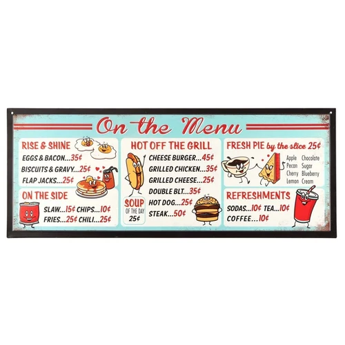 On The Menu Embossed Metal Sign - Vintage Diner Menu Sign With Distres