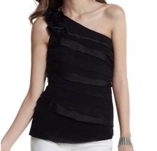 White House Black Market Black Ruffle One Shoulder Top