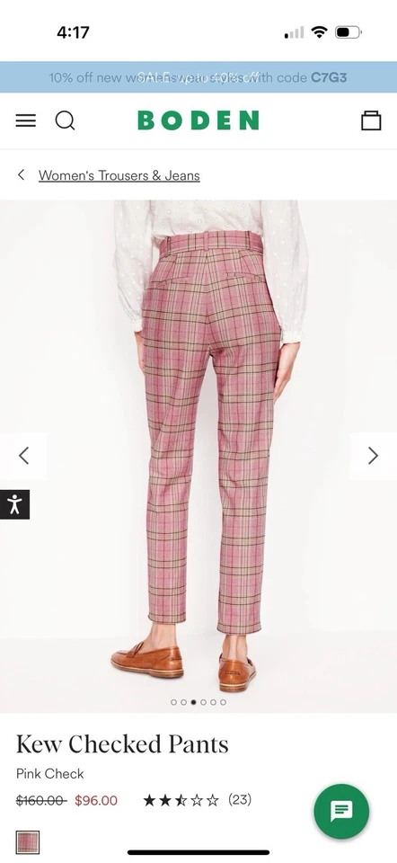 NWT Boden Pink Kew Checked Pants - Image 3 of 4
