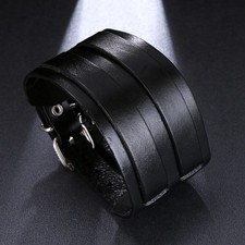 Mens Punk Genuine Leather Bracelet Handmade Adjustable Cuff Wrap Wristband