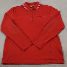 Hugo Boss Shirt Men Extra Large Red Solid Slim Fit Polo Button Collar Pocket XL