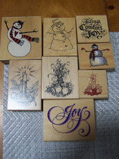Stampin up Wood  Rubber Holiday Christmas Themed Stamp Lot Excellent
