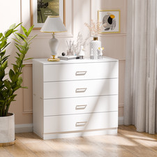 Bedroom 4-Chest of Drawers with Metal Handles,Drawer Unit, 27-Inch Height, White
