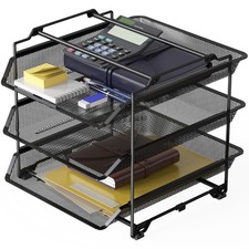 Stackable Sliding Letter Tray Paper Organizer, 3 Tier, Black