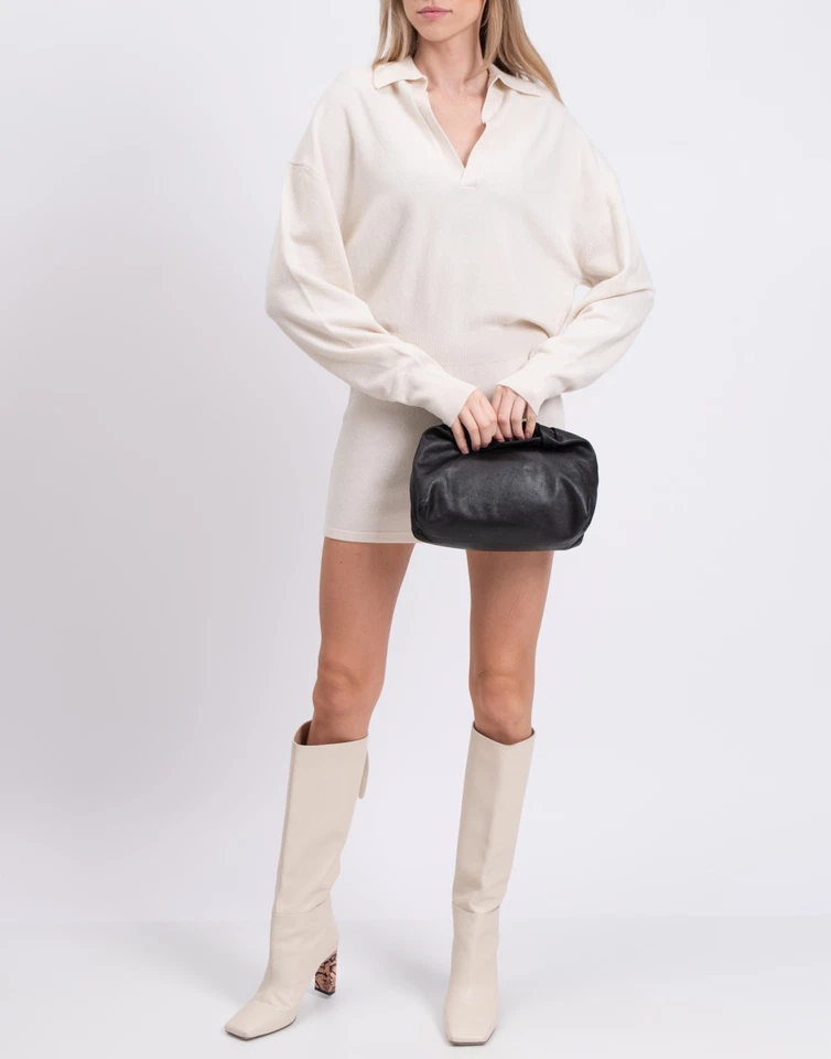 RRP €785 JACOB LEE 100% Cashmere Knitted Blouson Dress Size M Ivory Collared - Image 2 of 4