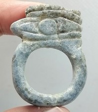 Roman Blue Stone Scarab Ring Carved Egyptian Revival Size 8.5