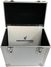 CheckOutStore Silver Aluminum 12" LP Vinyl Record Box Holds Up to 50 Records 