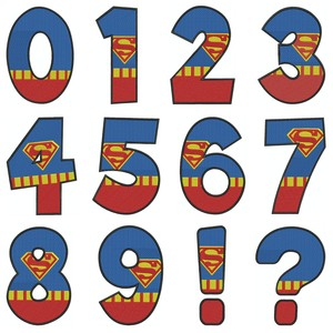 superman numbers machine embroidery patterns 12 designs3 sizes
