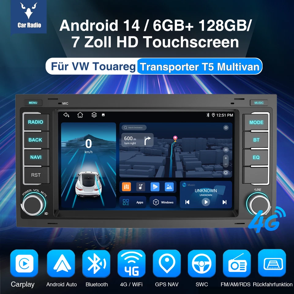 Für VW T5 Multivan Transporter DAB+ 6+128G Android 14 Autoradio Carplay Navi RDS - Bild 2 von 4