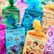 Anime Art Gift Set Bundle - Buttons Keychain Stickers Chibi Kawaii Otaku