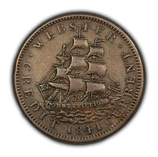 1841 Hard Times Token - Van Buren Webster Ship Credit Current - HT-20 - Z4886