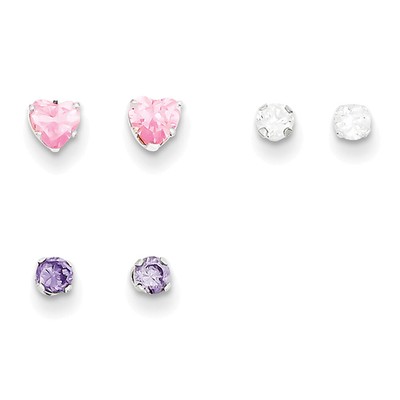 Sterlingsilber Stellux Kristallpfosten Ohrring 3-teiliges Set