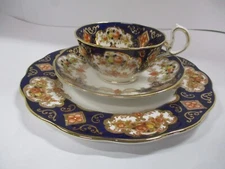 Royal Albert HEIRLOOM Cup, Saucer & Plate Set - Floral Blue Gold Bone China