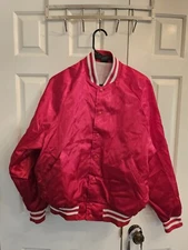 Vintage Prudhoe Bay Alaska Satin Red Bomber Jacket Size Large Aristo Jac