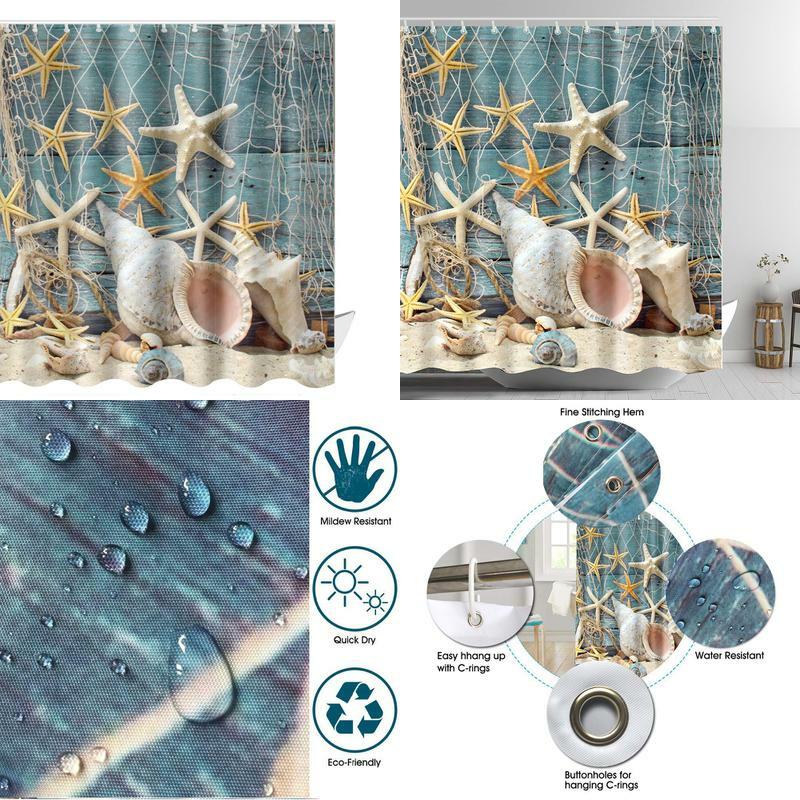 Abxinyoule Seashell Beach Shower Curtain Set Conch Star Abxinyoule Seashell Beach Shower Curtain Set Conch Star