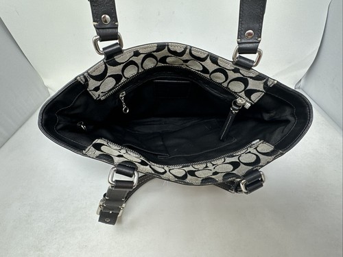 COACH Purse Black Hampton Signature Tote Shoulder Bag F13077 - Picture 12 of 14