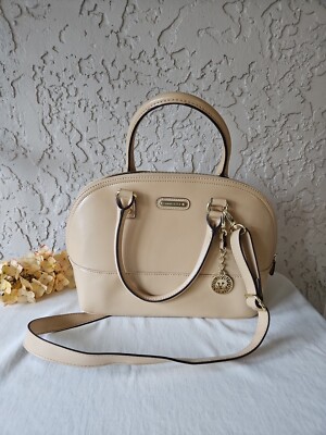 Anne Klein Faux Leather Beige Shoulder Bag Purse Tote | eBay display picture 2