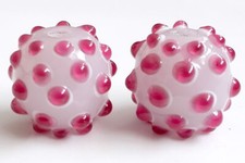10pcs handmade Lampwork glass round Beads flower 14mm---pink dot
