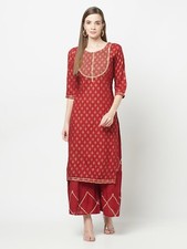 Women Traditional Printed Embroidered Kurta And Palazzo Set