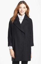 Nwt Lamarque Black Leather Panel Wool Women’s Oversized Coat Size M