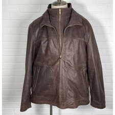 Columbia Jacket Men XL Brown Leather Canvas Flannel Liner Double Zip Outerwear