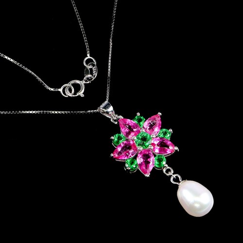 Summer 925 Silver Necklace Pear Topaz 6x4mm Mop Gemstone Jewelry - Picture 2 of 13