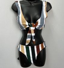Zaful Colorful Striped Tie Front Bikini Set Women's Size 6