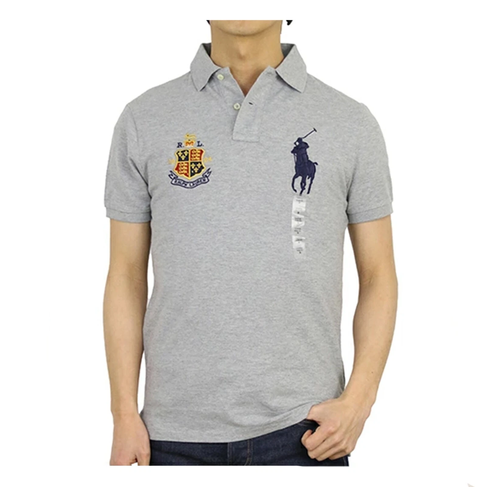 Polo Ralph Lauren Big Pony Custom Slim Fit Polo Shirt with Emblem - Grey
Opens in a new window or ta
