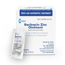 (25 Pack) Globe Bacitracin Zinc Ointment 0.9g Single Packets. First Aid Ointment