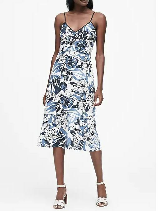 Banana Republic Blue Floral Spaghetti Strap Linen Flounce V-neck Midi Dress 4 | eBay Banana Republic Blue Floral Spaghetti Strap Linen Flounce V-neck Midi Dress 4 | eBay