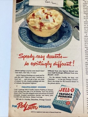 JELL-O Tapioca Pudding Print Ad 1951 Atlanta AJC Curls Pineapple Cherry Charmer