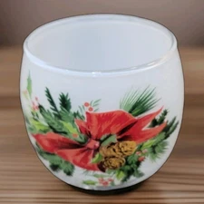 Christmas Holly & Pine Cones White 3" Votive Candle Holder Decor Decoration 