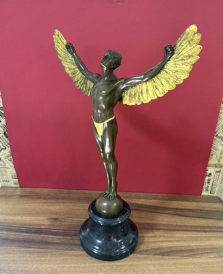 Icarus Bronze Statue Art Winged Sculpture Warrior Nude Marble Deco Man Greek Art