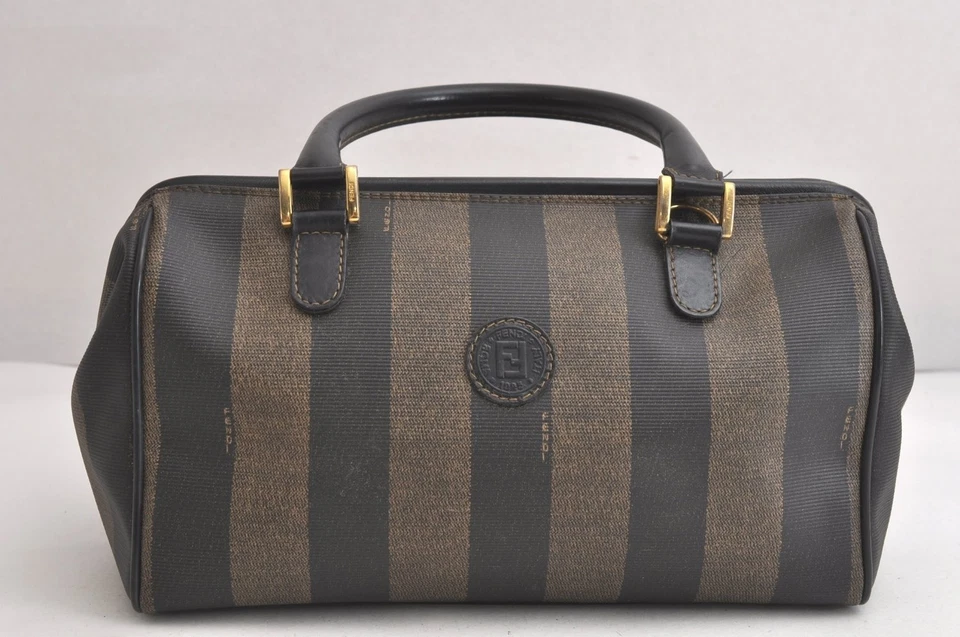 Auténtico Bolso de Mano FENDI Pequin 2 Vías Cuero PVC Marrón Negro 4190N Foto 2 de 4