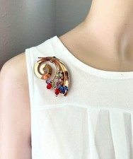 Vintage Retro 1940s Coro Craft Sterling Silver w/ Gold Wash Rhinestone Pin