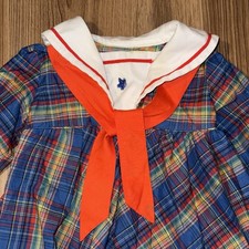 Vintage 80s Kids Sailor Dress Plaid Rockabilly Nautical Fits 12 18 Months