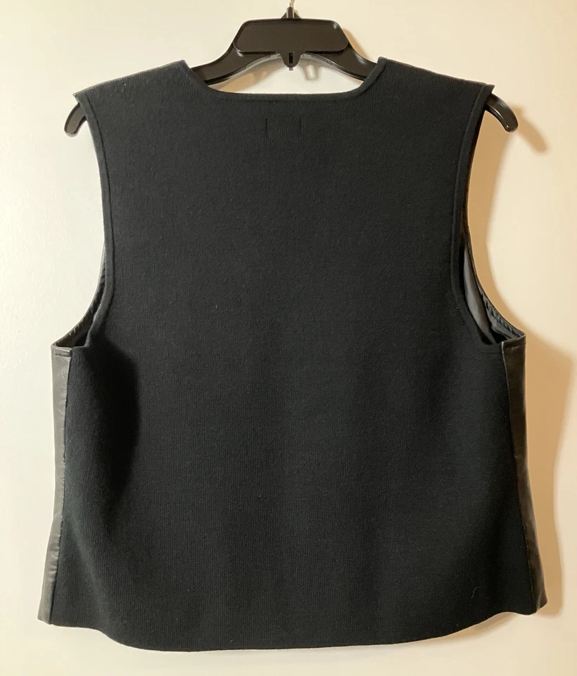 Apt 9 Chaleco Suéter Espalda Cuero Piel de Cordero Genuino Cremallera Negro Talla XL De Colección Foto 3 de 4