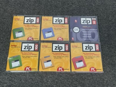 Lot of 6 Iomega Zip Disk 100MB Storage Capacity PC Formatted Discs