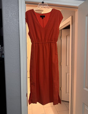 J.CREW Orange Polka Dot V-Neck Short Sleeve Midi Pencil Dress Polyester 8