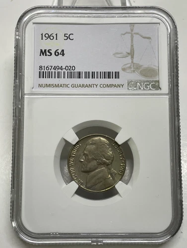 1961 Jefferson Nickel 5c NGC MS64  Mint State Uncirculated Coin