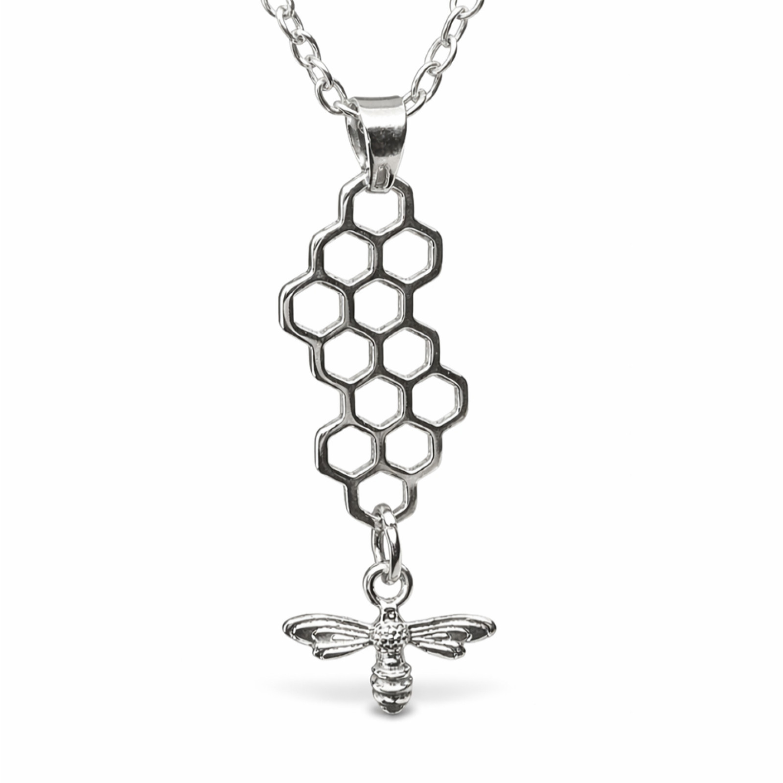 Bee Honeycomb Pendant Necklace s925 Silver Nature 18"" Chain Jewellery Gift & Box