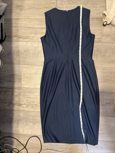 Calvin Klein Sheath Dress Size 6 Metallic Denim Look Gold Zipper Navy Sleeveless - Picture 5 of 5