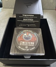 2025 Fanatics Under Wraps Zach Hyman Conference Championship Auto Puck Oilers